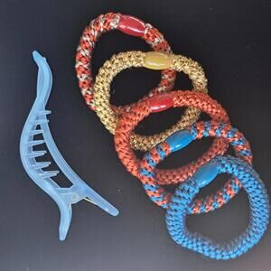 France Luxe Grab & Go Pony, 5 Pack Hair Ties - Color 'Santa Fe' & Pinch Clip